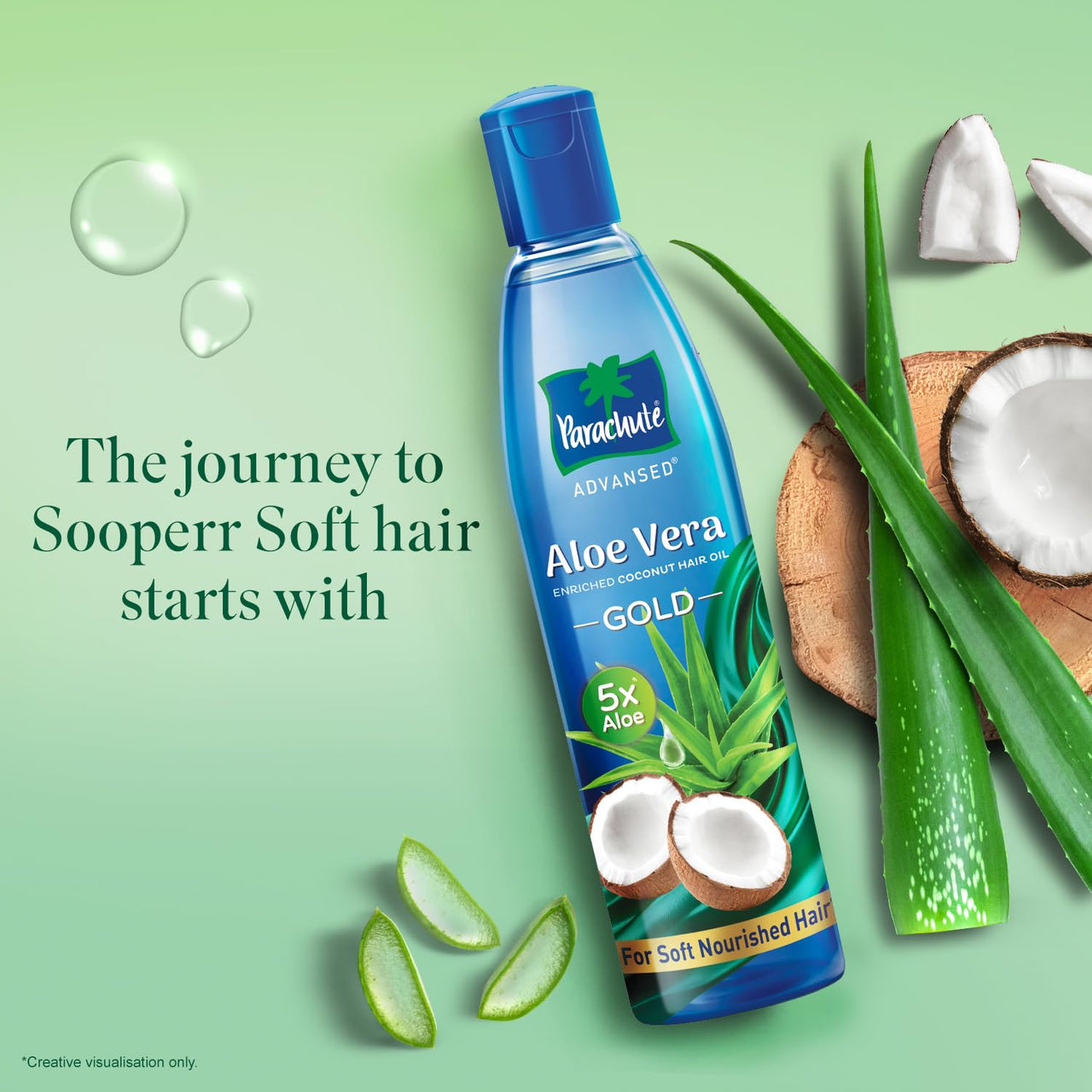 Parachute Advansed Aloe Vera Enriched Coconut Hair Oil Gold | 5X Aloe Vera | Makes Hair Sooperr Soft | 225ml