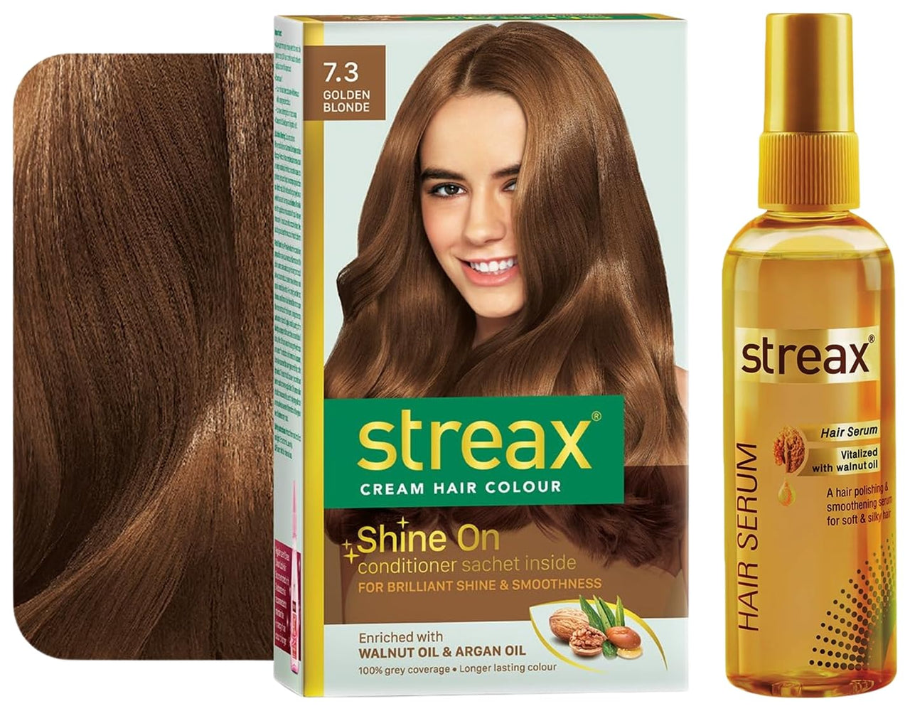 Streax Hair Serum 125ml, Vitalized with Walnut Oil, For Hair Smoothening & Shine, For Dry & Frizzy Hair Permanent Hair Colour, 100% Grey coverage
