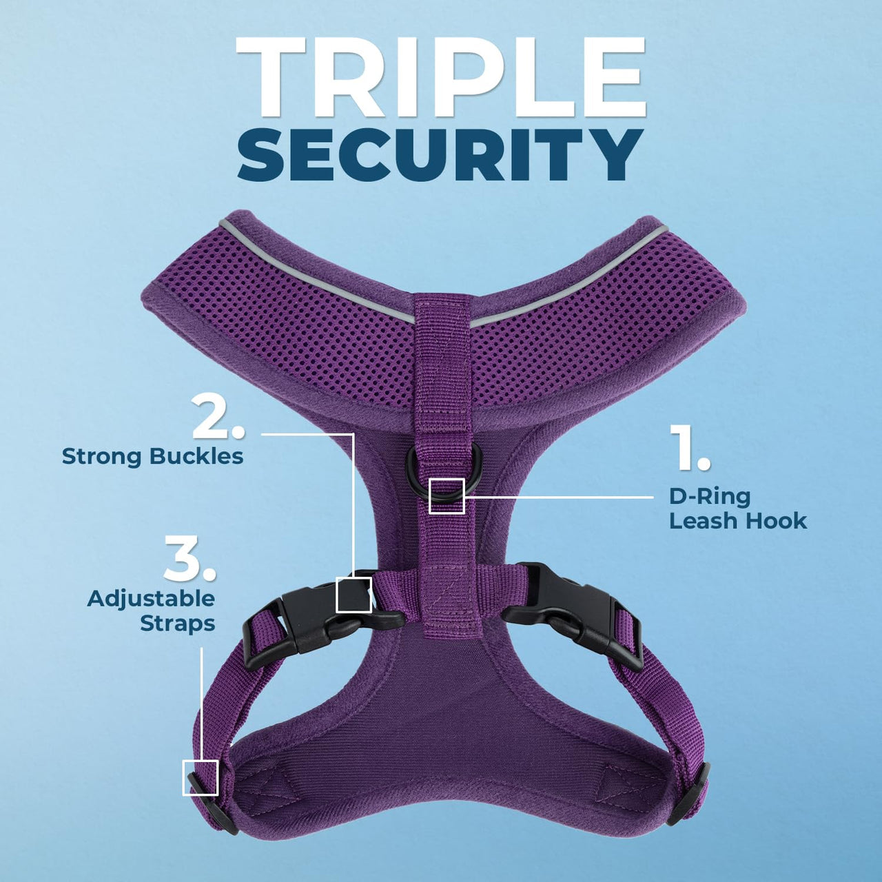 Aerolite No Pull Mesh Dog Harness with Lightweight, Soft, Breathable Chest Coverage, Reflective Stitching, and Adjustable Straps for Walking, Running, Training, Heavy Duty and Durable - Purple, XL