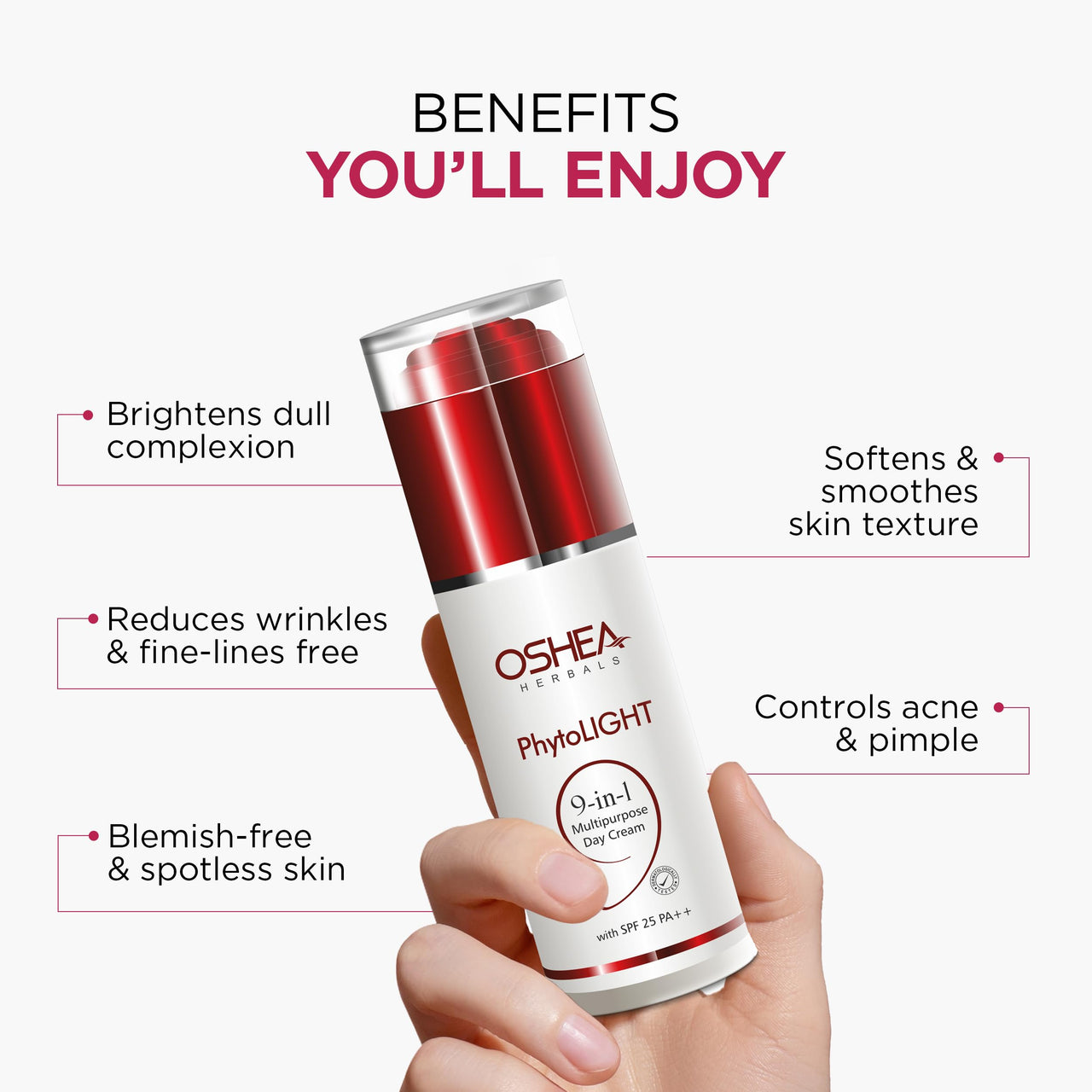 Oshea Herbals Phytolight Day Cream SPF 25 PA++ for Men & Women | Anti-Aging & UV Protection with Long-Lasting Moisturization | Enriched with Soybean & Pea Extracts | All Skin Types – 50g