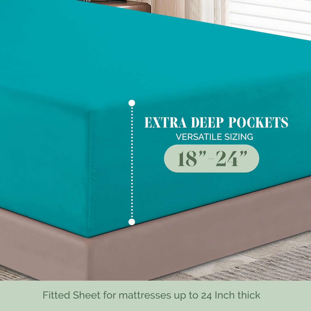 Elegant Comfort 1500 Premium Hotel Quality 18-24 Inches Deep - Extra Deep Pocket Single Fitted Sheet for High Mattress, Luxury and Softest, Smart Pocket - Wrinkle Free, California King, Marine Teal Cal King - EXTRA DEEP Pocket