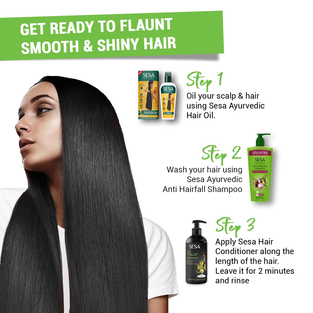 Sesa Anti Hairfall Shampoo and Conditioner Combo Hairfall Control Anti Dandruff Shampoo Infused with 17 Ayurvedic Herbs Smooth & Shiny Hair For Men & Women 500 ml + 300ml