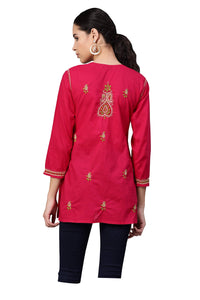 Ada Women's  Cotton Top Hand Embroidered Lucknowi Chikankari Tunic Kurti