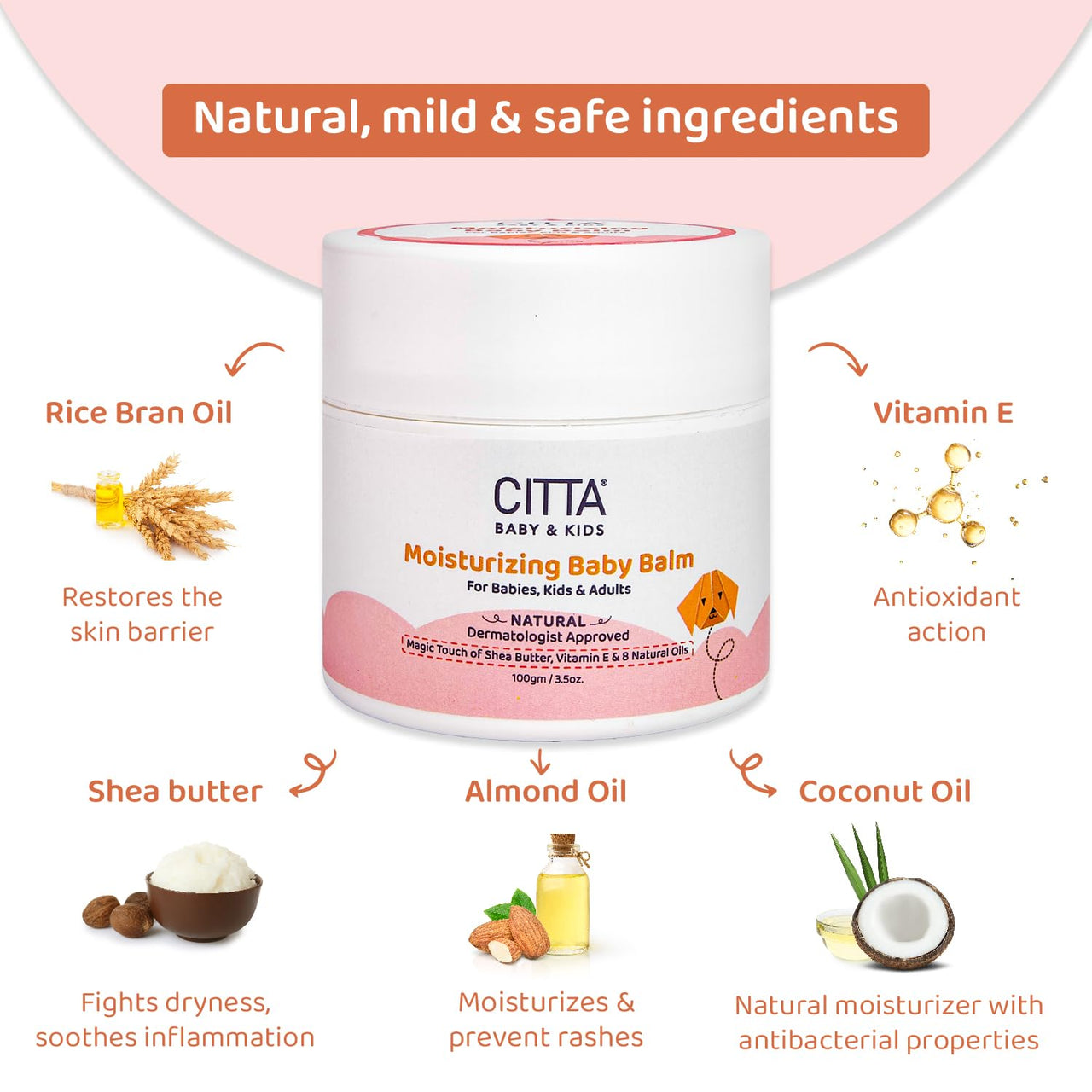 CITTA Moisturizing Baby Balm for Face and Body with 8 Natural Oils & Shea Butter | Baby Moisturizer for Dry & Sensitive Skin | 100 gm
