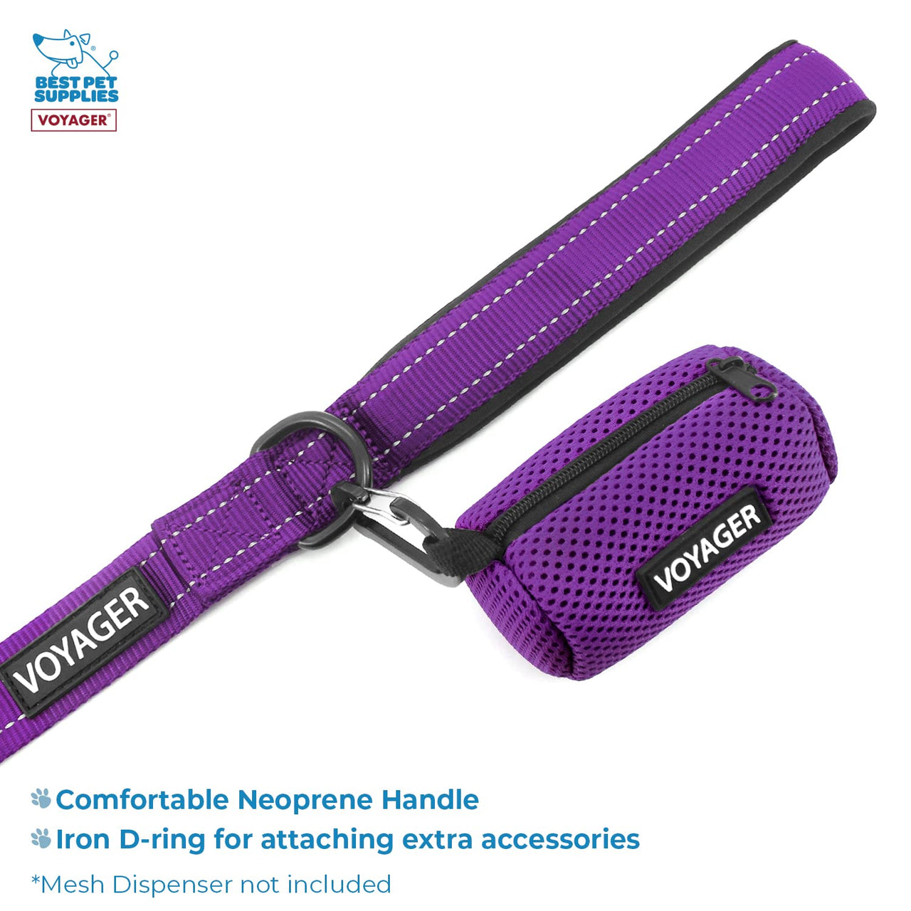 Voyager Step-in Air All Weather Mesh Harness and Reflective Dog 5 ft Leash Combo with Neoprene Handle, for Small, Medium and Large Breed Puppies by Best Pet Supplies - Purple/Black Trim, XXX-Small