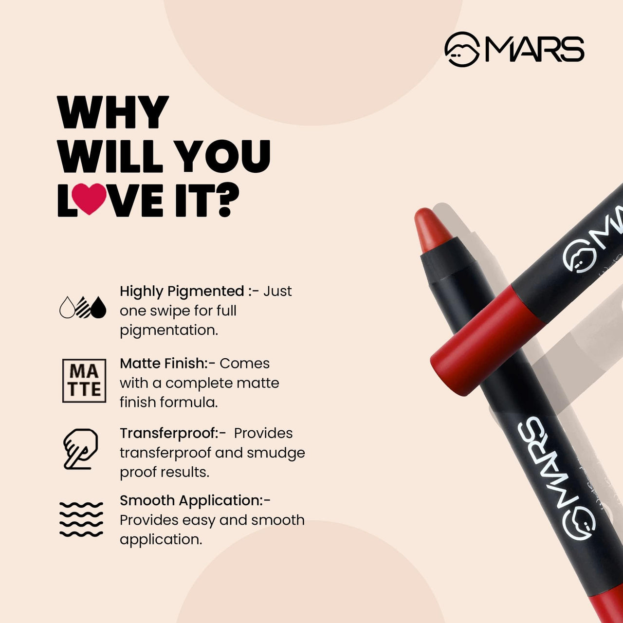 MARS Matte Super Stay Up to Hours Long Lasting | Smudge Proof and Waterproof Lipstick for Women (2.,MARS Won't Budge Won't Smudge Lip Crayon - Girl Power