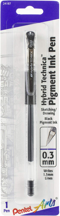 Pentel Arts Hybrid Technica 0.3 mm Pen, Ultra Fine Point, Black Ink, 1 Pack (KN103BPA) 1 Count (Pack of 1) 0.3mm