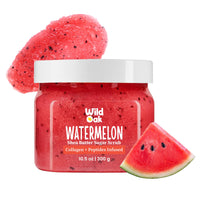 WildOak Watermelon Shea Sugar Body Scrub | 300gm | With Collagen & Peptides | Tan Removal | Lightens Dark Area Like Neck & Elbows | Smoothen Bumpy Legs & Hands | Ultra Hydrating & Exfoliating Scrub