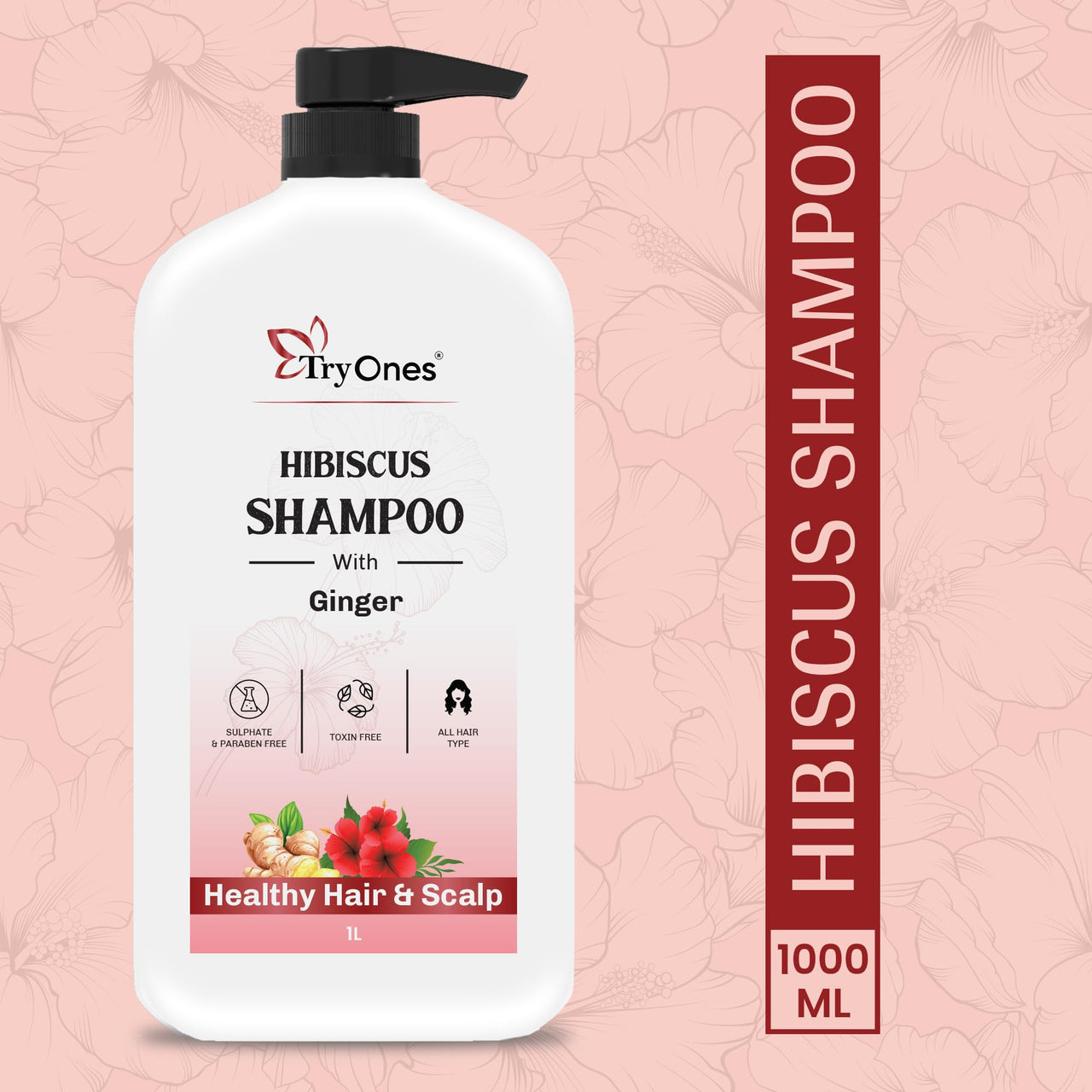 TryOnes HIBISCUS SHAMPOO Damage Repair With & Curry Leaves for Strong & Nourished Hair | For Dry & Frizzy Hair | For Smoother 1000 ml