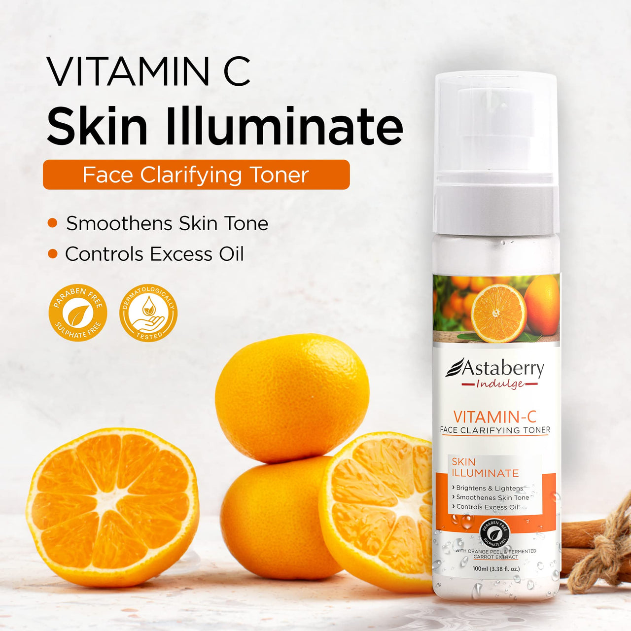 Astaberry Indulge Vitamin C Face Toner For Glowing Skin|Toner For Oily & Dry Skin|Hydrates The Skin|With Orange Peel & Fermented Carrot Extract - 100 Ml