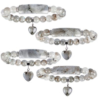 TUMBEELLUWA Healing Stone Bracelet 8mm Beads Chakra Crystal Energy Heart Charm Bracelet Handmade Jewelry for Women labradorite quartz stone