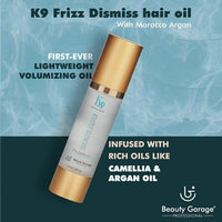 Beauty Garage K9 Frizz Dismiss Hair Oil, 100 ml Anti Dandruff Hair Oil with Morocco Argan & Camellia for Smooth and Manageable Hair, Unscented, Daily Hair Care