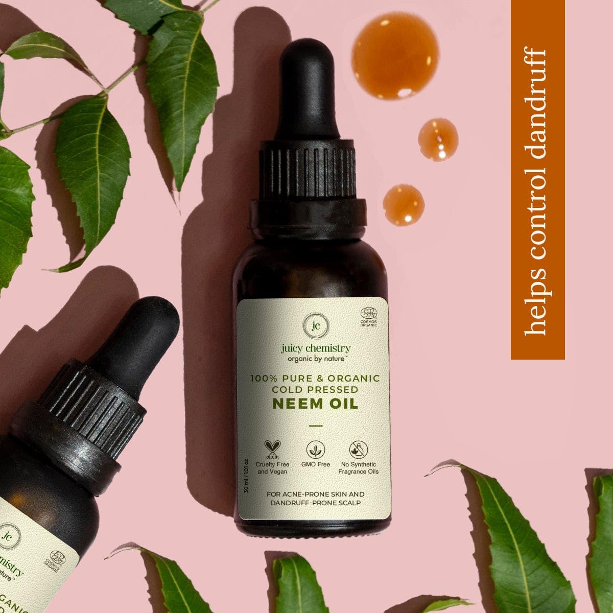 Juicy Chemistry Neem Oil, 30 ml | Pure, Cold-pressed & Organic Carrier Neem Oil for Dandruff, Irritated & Itchy Scalp | Ecocert Certified Organic for Men & Women | Cruelty-free & 100% Vegan