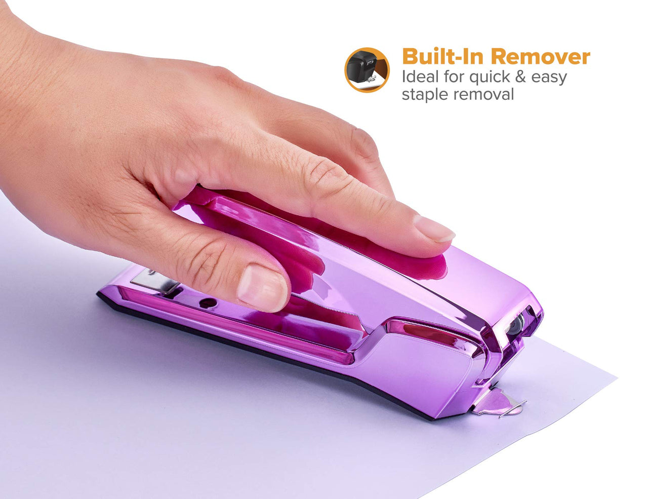 Bostitch Office Ascend 3 in 1 Stapler Integrated Remover & Staple Storage, 420 Staples Included, 20 Sheet Capacity, Lightweight, Purple