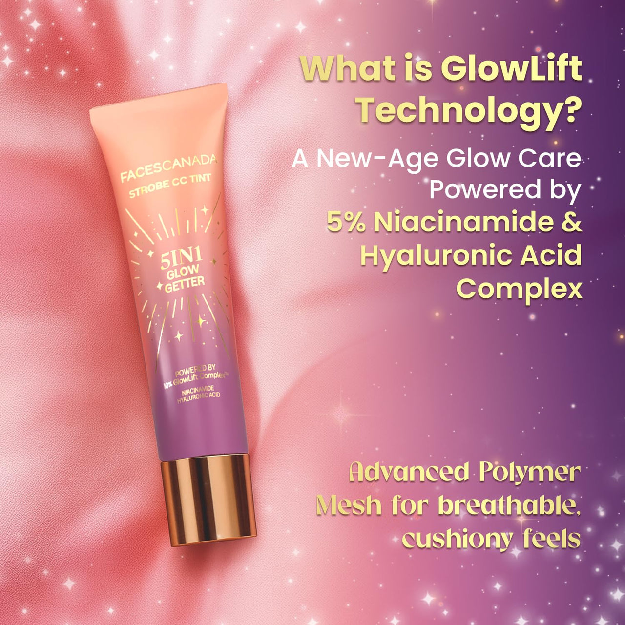 FACES CANADA Strobe CC Tint - Sunset Glaze 02, 27ml | 5-in-1 Serum + Moisturizer + Primer + BB/CC Cream + Strobe Cream | Lightweight | Radiant Dewy Glass Skin Glow | Niacinamide & Hyaluronic Acid | For Light to Medium Skin