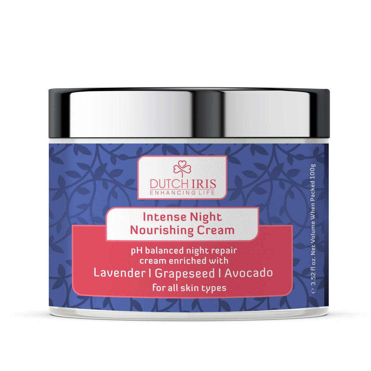 Dutch Iris Intense Night Nourishing Cream | Lavender, Grapeseed & Avocado Extracts | Paraben & SLS Free | Deep Hydration & Anti-Aging | Natural Care for All Skin Types | For Women & Men (Unisex) I100g