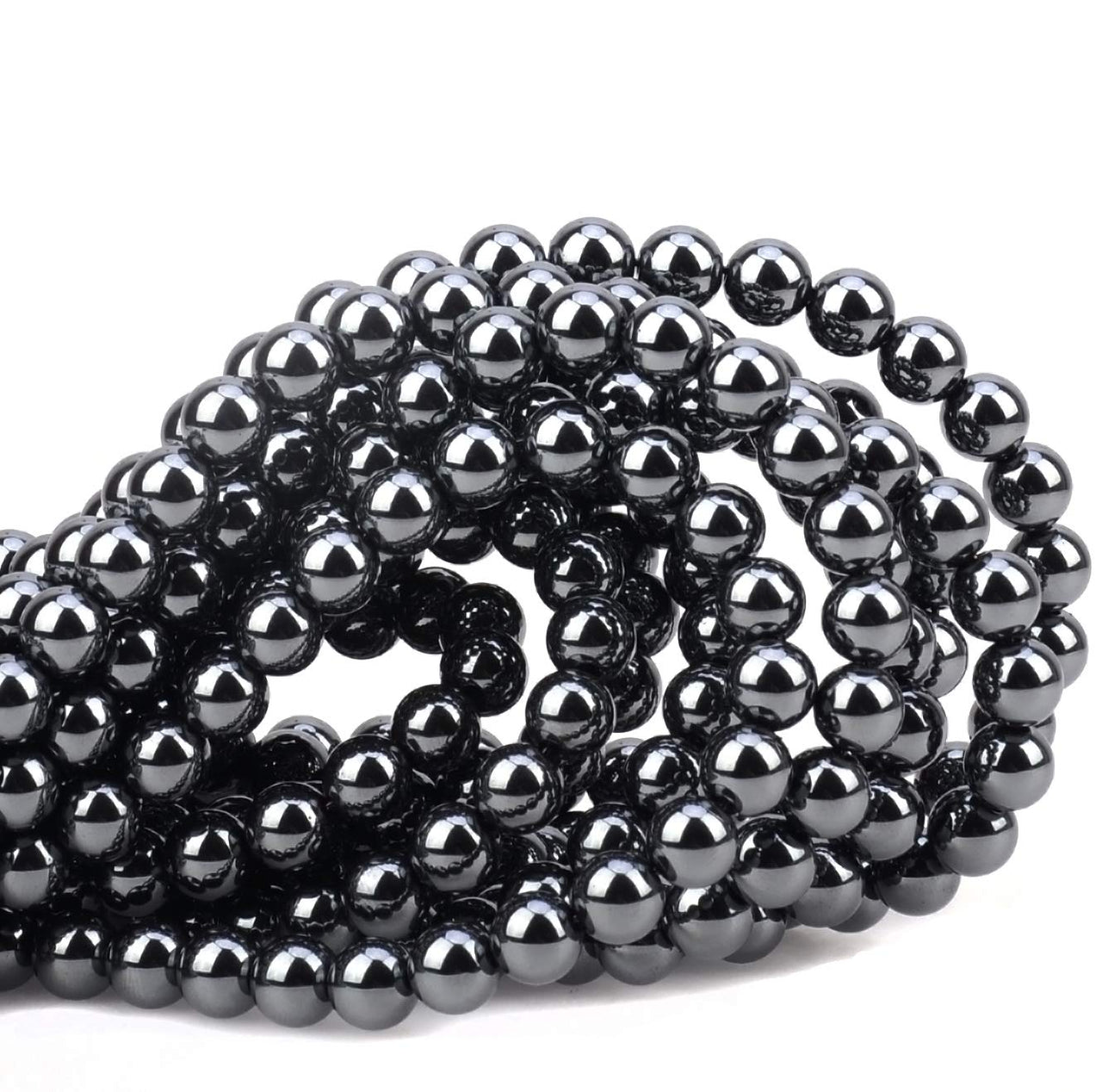 100Pcs Natural Crystal Beads Stone Gemstone Round Loose Energy Healing Beads with Free Crystal Stretch Cord for Jewelry Making (Hematite, 8MM) Hematite