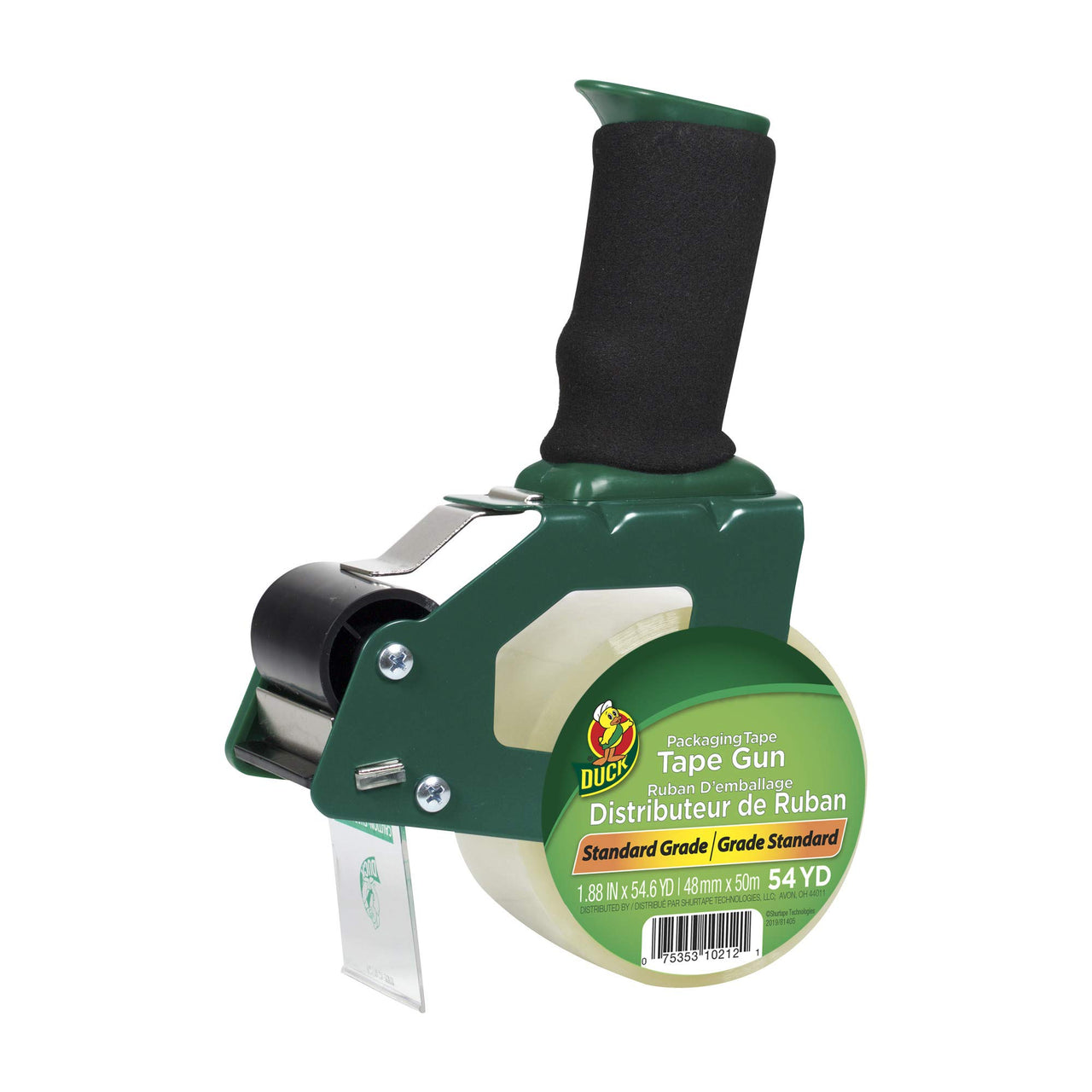 Duck Brand Handled Tape Gun With Clear Packing Tape, 1.88 Inch x 54.6 Yard, 3 Inch Core (669332)