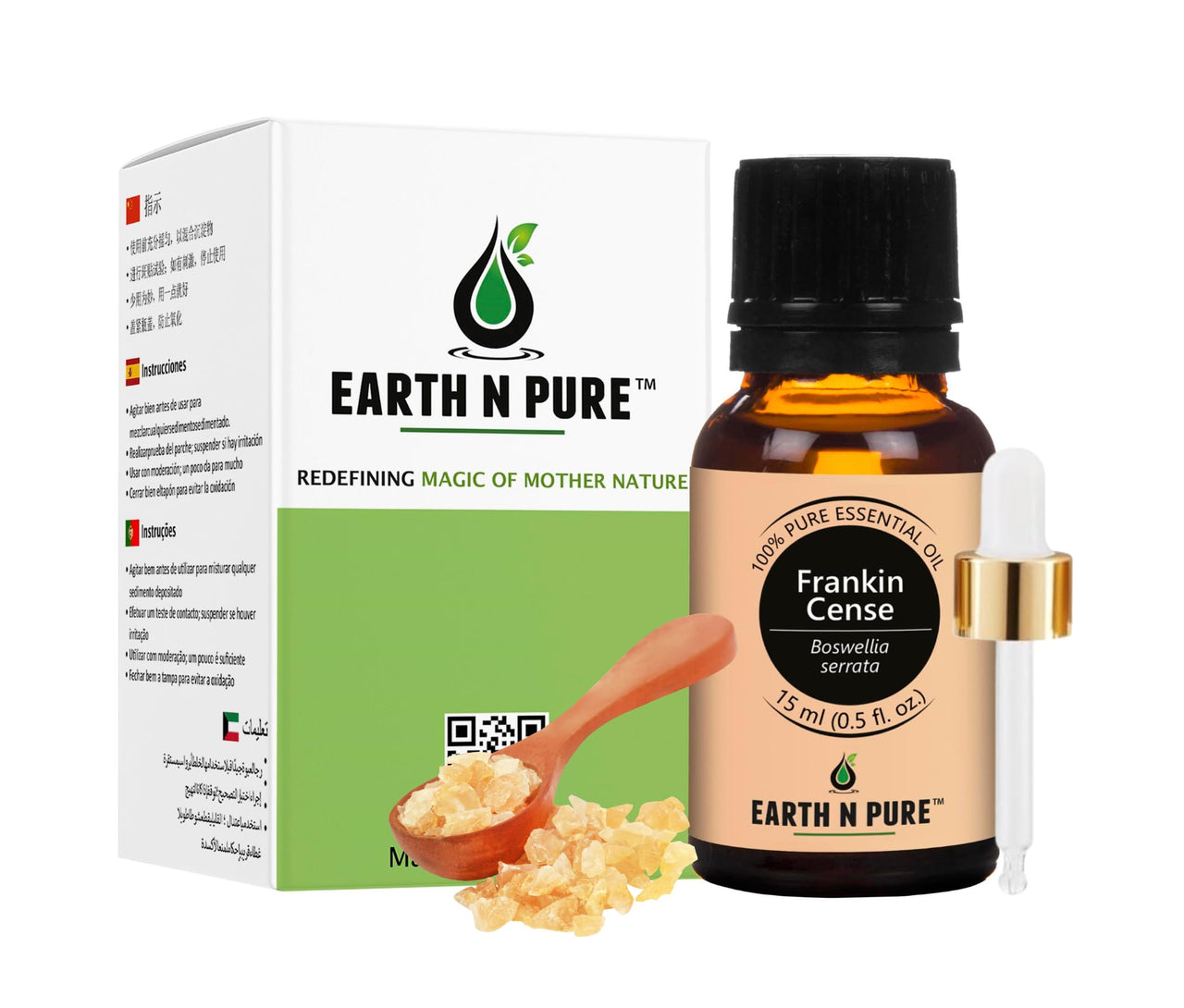 Earth N Pure Frankincense Essential Oil (Loban Oil) Undiluted, Natural and Therapeutic Grade with Glass Dropper -15 ml
