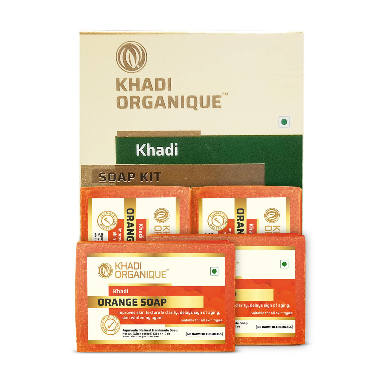 Khadi Organique Pure Natural Herbal & Handmade Orange Soap Combo Kit Pack of 4 500gm