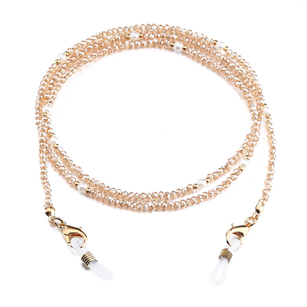 humlbird Mask Lanyard Eye Glasses String Holder Healing Crystal Beaded Eyeglass Necklace Chains with Pearl for Women Yellow