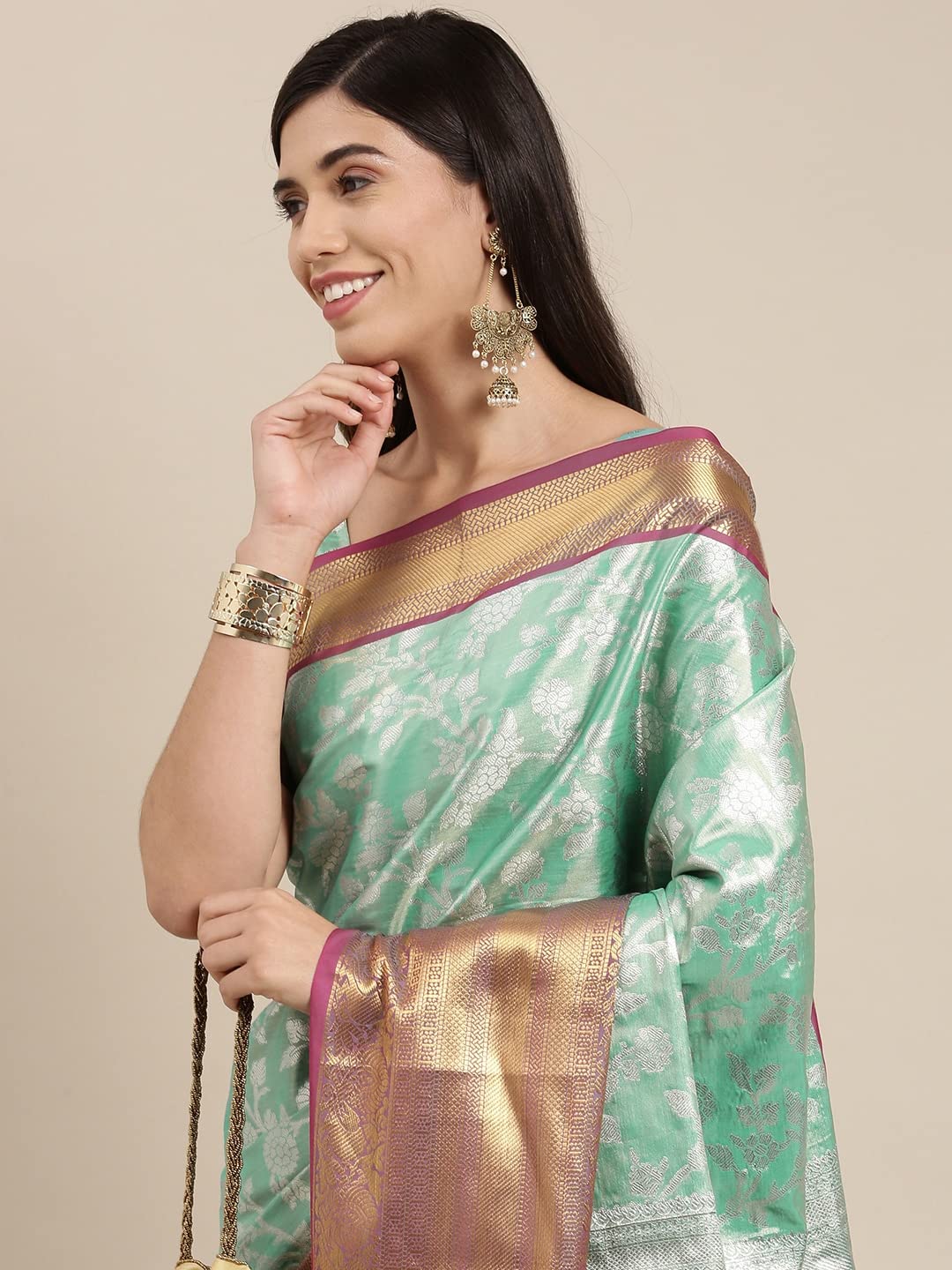 Pandadi Saree Women's  Arasi Soft Tissue Banarasi Silk Dharmavaram Pattu Saree With Unstiched Blouse Piece