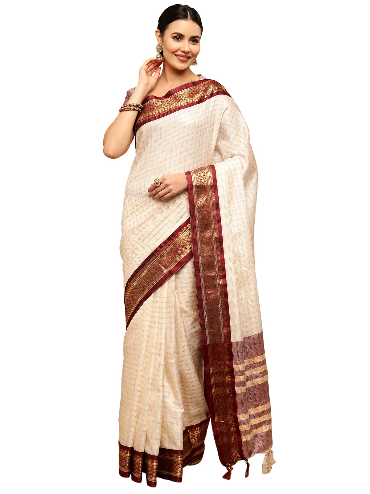 Satrani Women's Poly Silk Woven Saree With Unstitched Blouse Piece