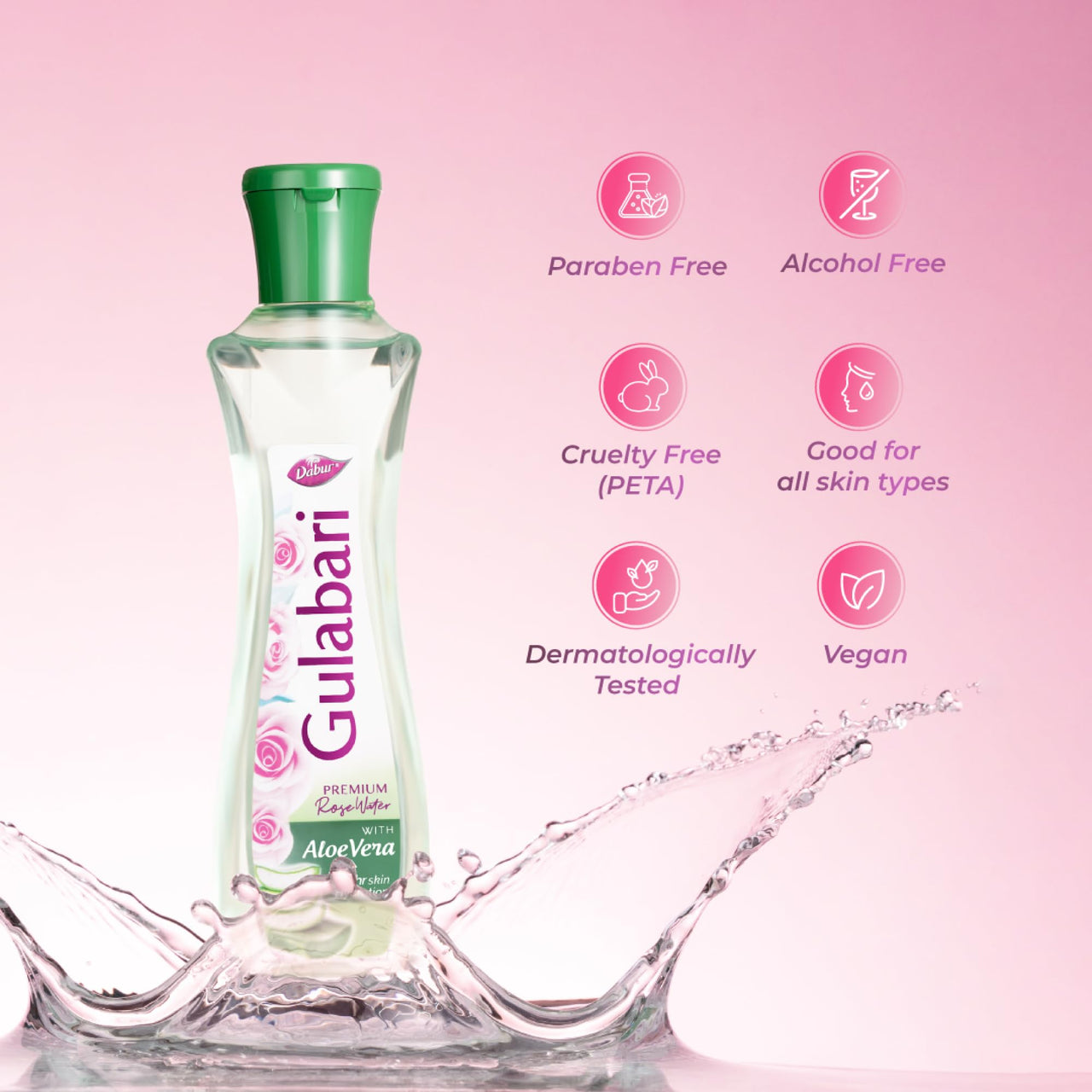 Dabur Gulabari Premium Rose Water with Aloe Vera - 1200 ml (400ml x 3) | Upto 8 HR Skin Hydration | Cleanses, Tones and Moisturises Skin | For All Skin Types