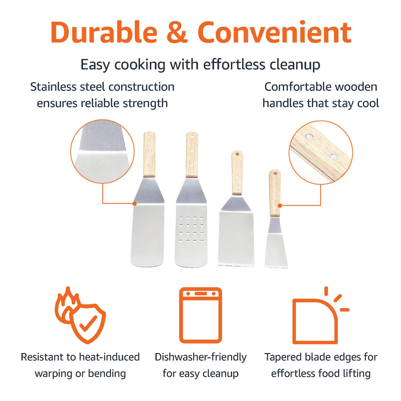 Basics 4-Piece Stainless Steel Barbeque Flat Griddle Spatula Set, Silver