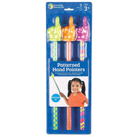 Learning Resources Patterned Hand Pointers - 3 Pieces, Ages 3+ Classroom Pointer for Kids, Reading Pointers for Kids, Homeschool and Classroom Supplies, Back to School