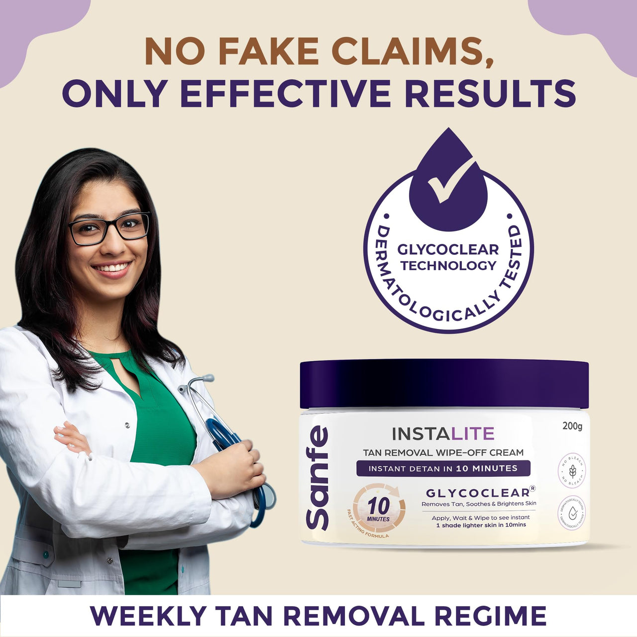 Sanfe Detan Cream Instalite Detan Wipe Off 200 gm | With Glycoclear Technology | 1 Tone Brighter in 10 mintues | For Legs, Arms, Underarms and Back | Detan Cream Pack for Tan Removal & Glowing Skin