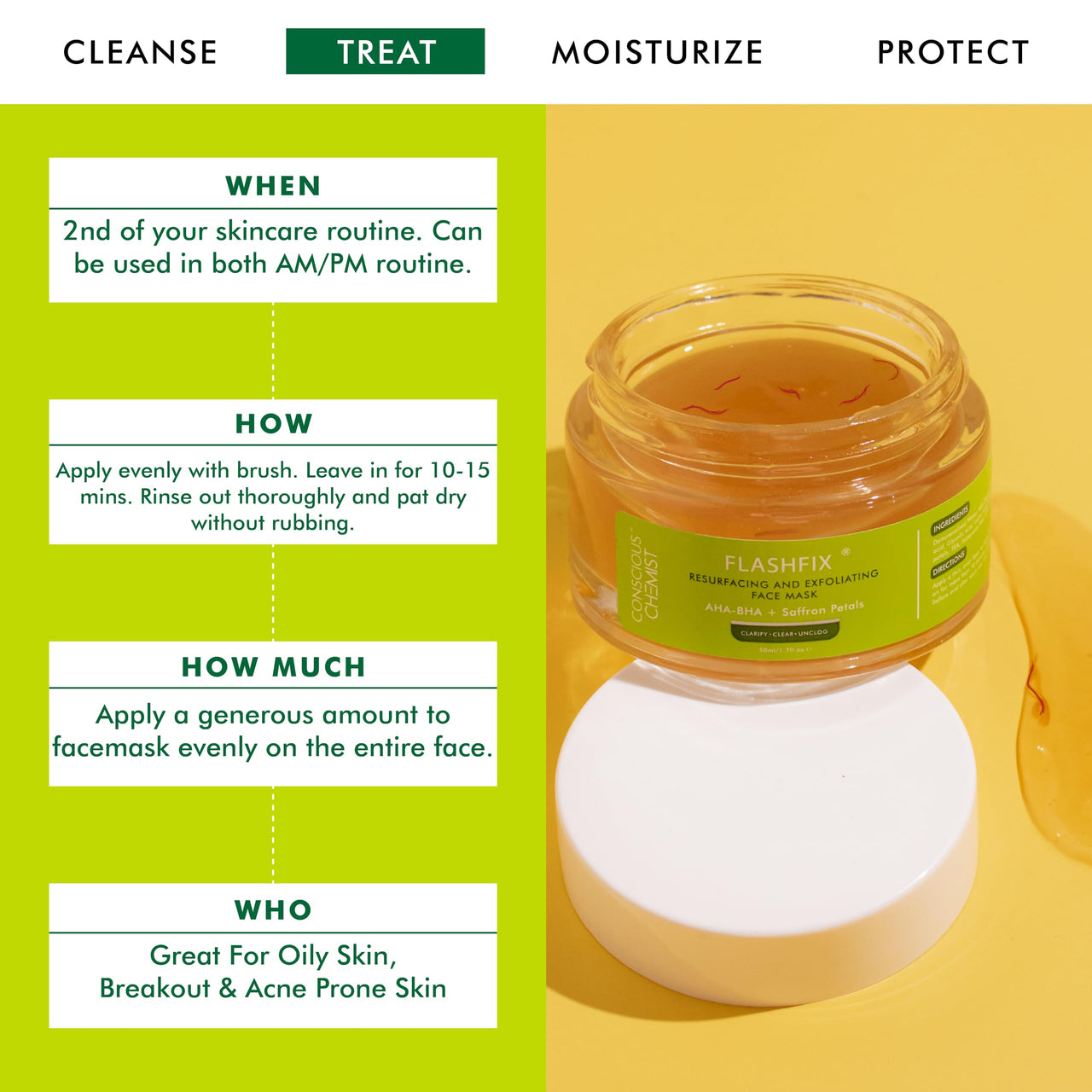 Conscious Chemist® Exfoliating Face Mask For Oily Acne Prone Skin with Salicylic, Glycolic Acid & Saffron Petals | Removes Blackheads, Anti Acne, De-Tan | Vegan & Cruelty Free | 50 gm