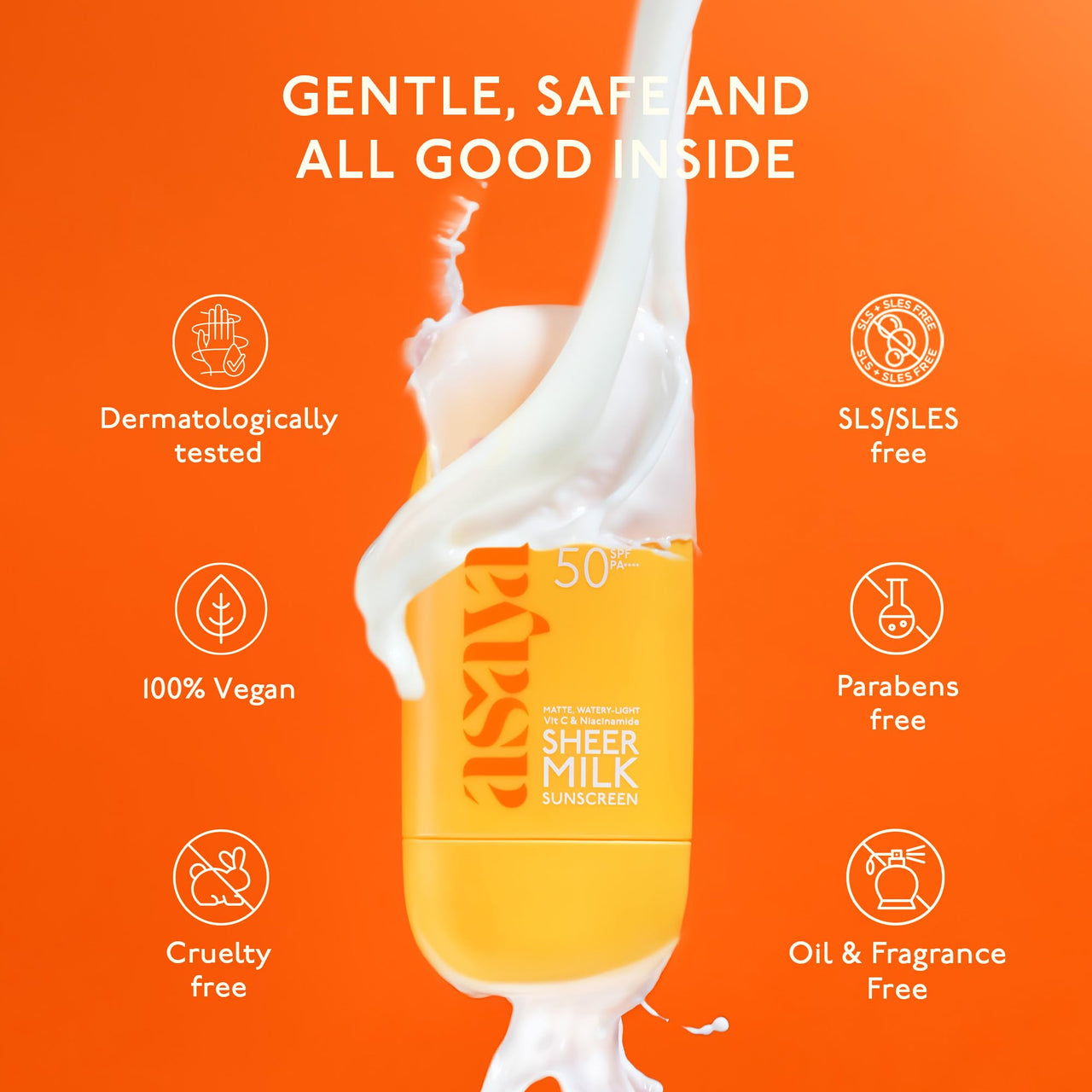 Asaya Sheer Milk Sunscreen SPF 50 PA++++ UVA + UVB | Lightweight Fluid Sunscreen with Niacinamide for Brightening & Barrier Support | Water Based for Acne skin | Matte & Quick Absorbing | For Acne-Prone, Oily or Combination Skin, 50 ml