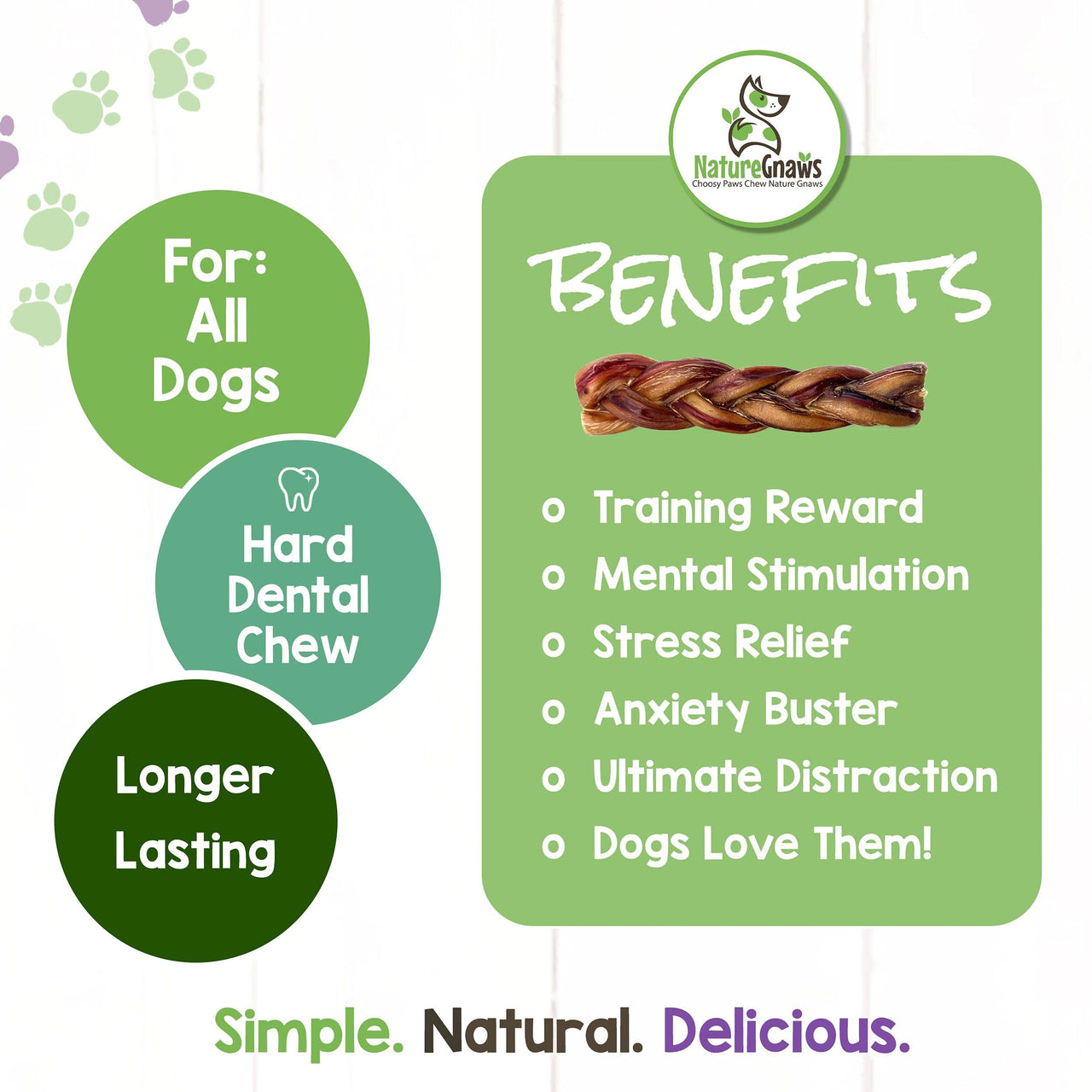 Nature Gnaws Braided Bully Sticks for Dogs - Premium Natural Beef Dental Bones - Long Lasting Dog Chew Treats for Aggressive Chewers - Rawhide Free 3 Count (Pack of 1) 3 Count (Pack of 1)