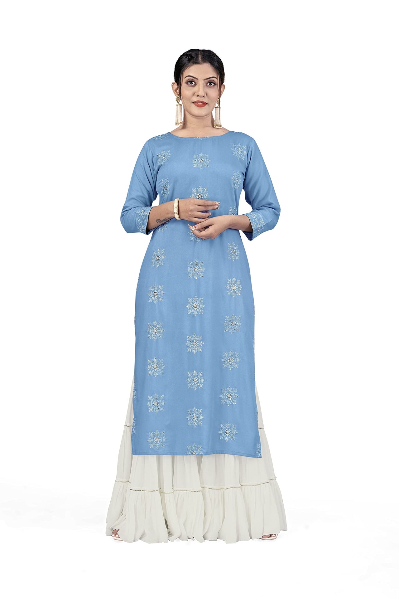 Fashion Dream Women Viscose Rayon Sequence Embroidered Straight Kurti