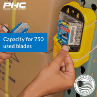 Blade Bank, Used Razor Blade Disposal with Wall Mount, Safely Dispose of Used Blades, Keep Blades Out of Trash Bags, Off of Floors, and Away from Other Hazardous Locations, Yellow (BH00206) Pacific Handy Cutter Blade Bank with Wall Mount