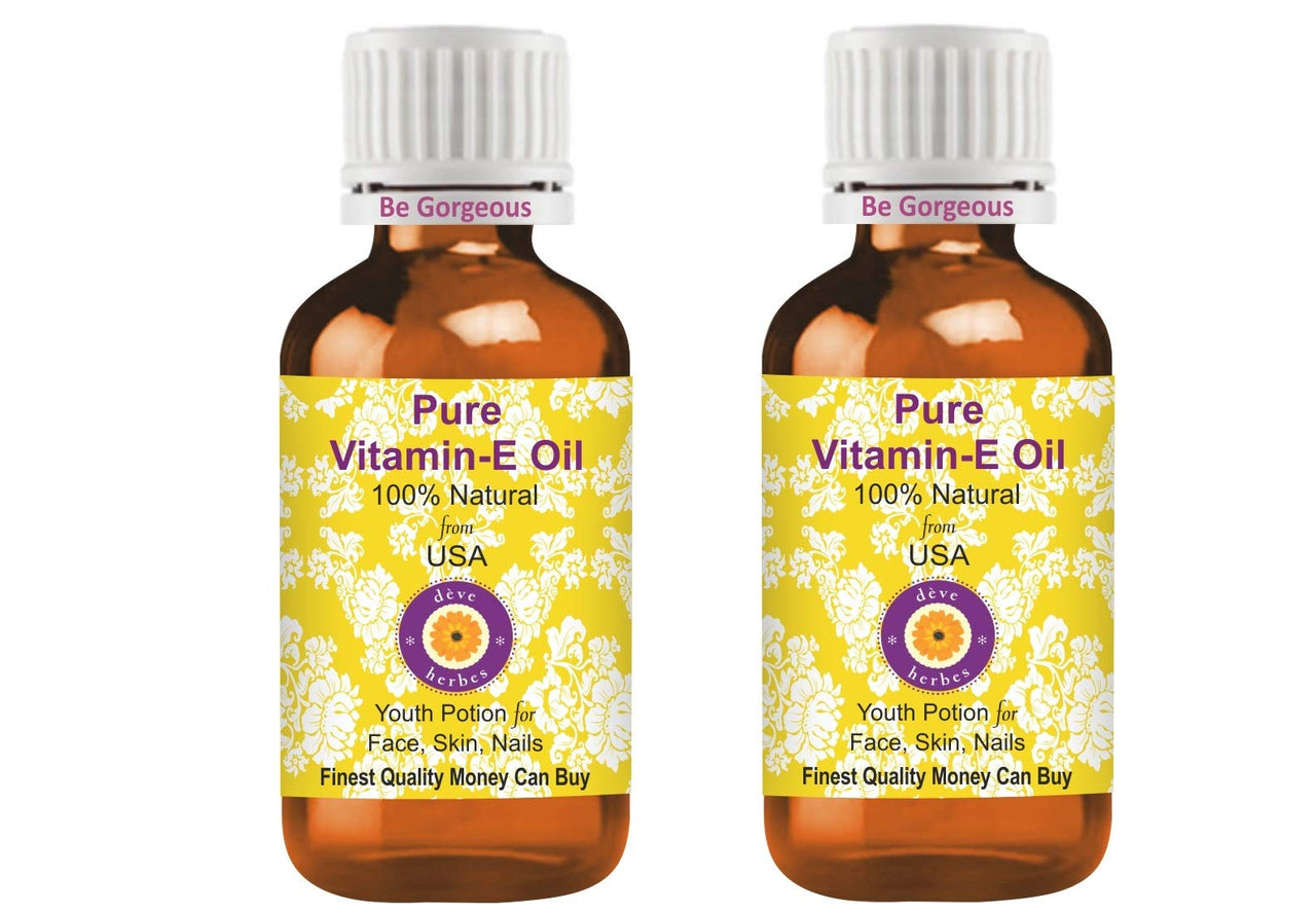 Deve Herbes Vitamin E Oil for Healthy Skin, Hair & Nails | Pure | Non-Sticky | Non-greasy | Lightweight | All Skin Types | Men and Women 100mlx2