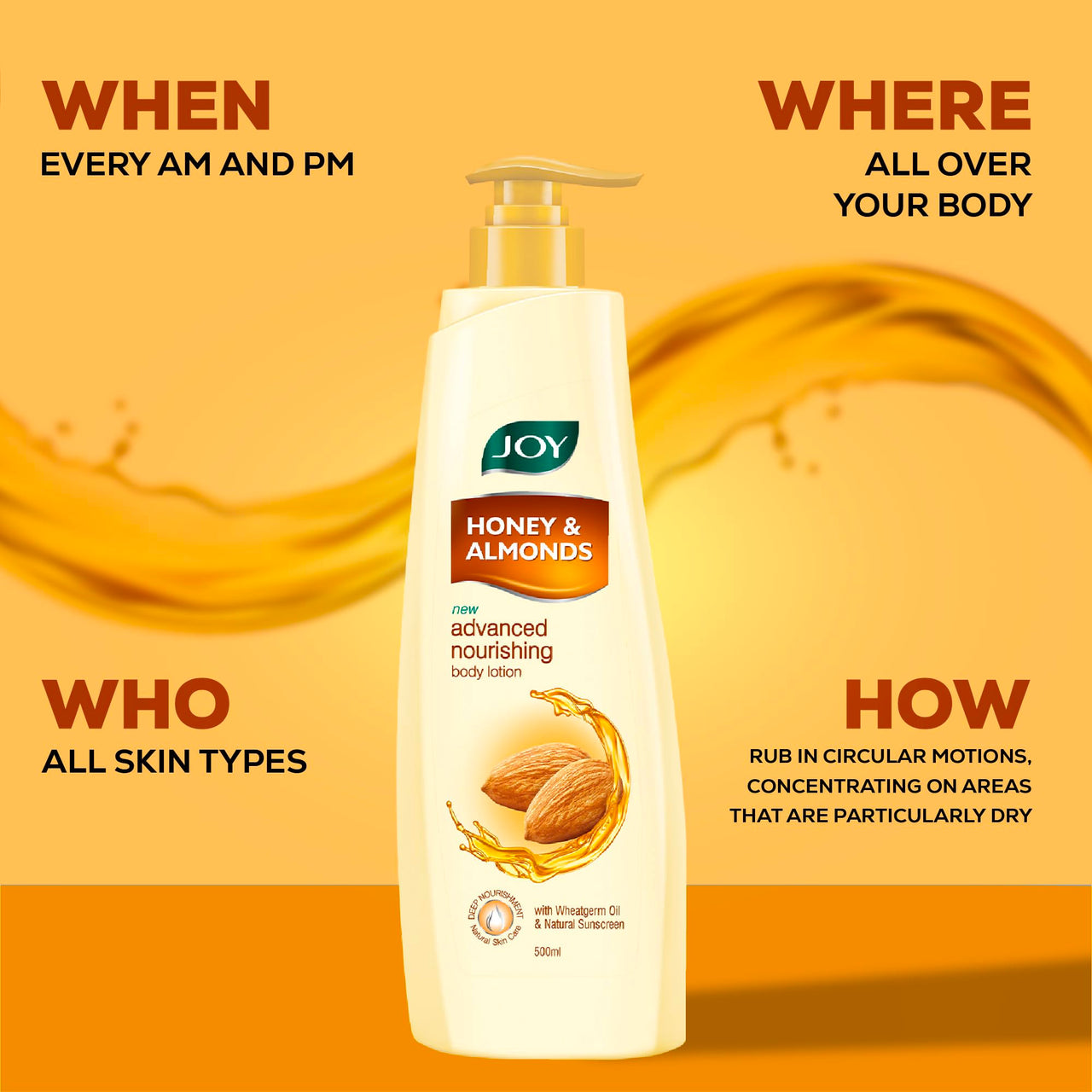 Joy Honey & Almonds Advanced Nourishing Lightweight Body Lotion 500ml | Enriched With Shea Butter | Summer Lotion With Natural Sunscreen Filters | Suitable for Normal to Dry Skin