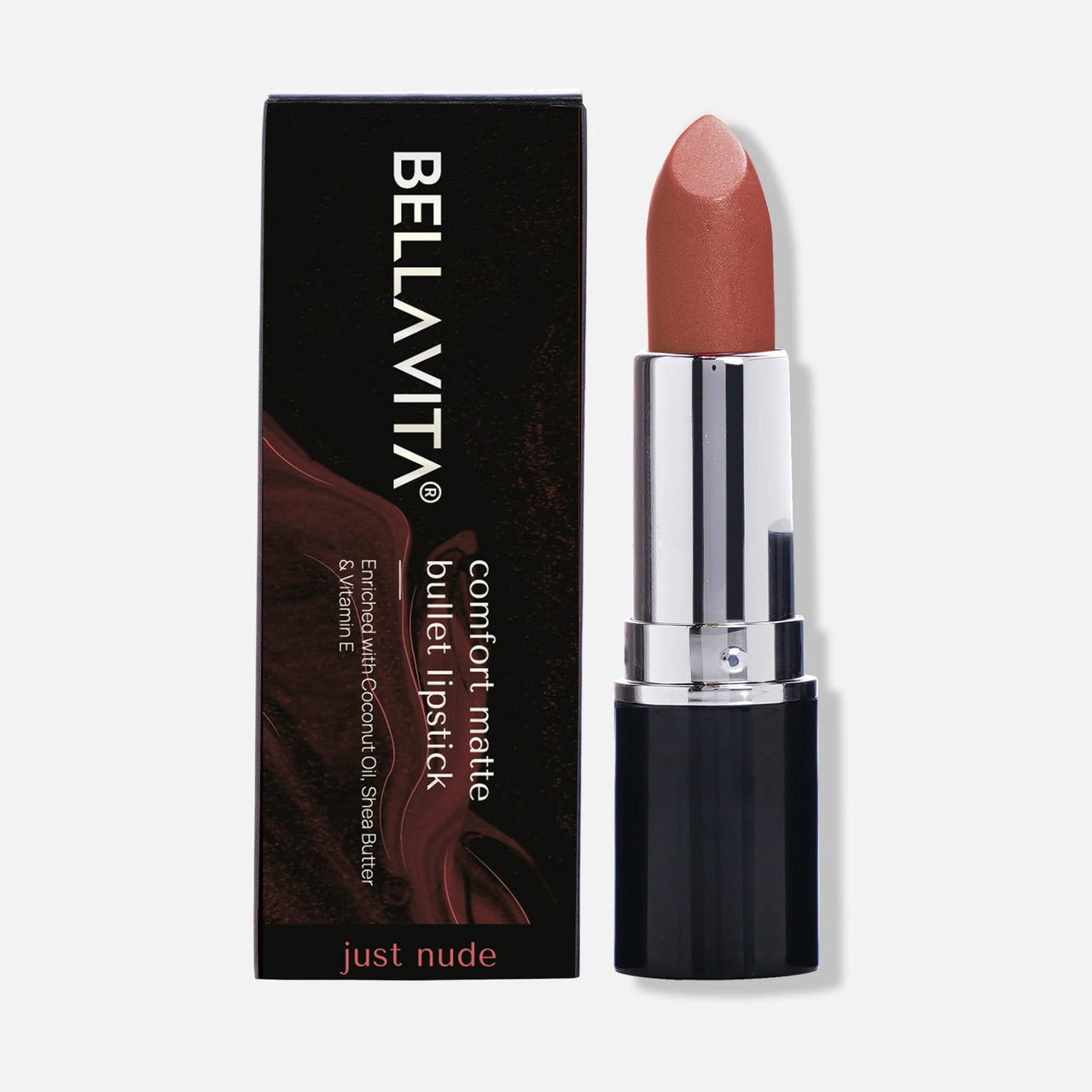 BELLAVITA Comfort Matte Bullet Lipstick| Intense Colour| Creamy Matte Finish| Intense Moisturisation| Smooth Glide| Lipsticks for Women| 4 Hr Stay, Just Nude, 4.2 gm