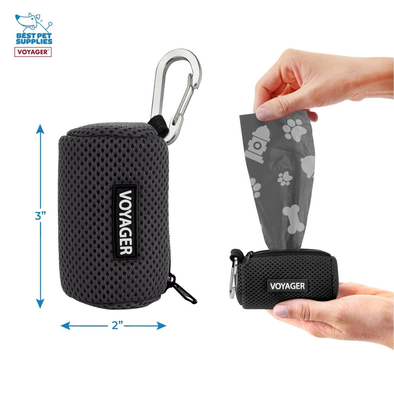Best Pet Supplies 2-Pack Dog Poop Bag Holder Leash Attachment, Color, Reusable Mesh Dispenser Pouch for Travel, Walking, Park, and Outdoor Use, Soft and Durable with Clip-On - Mesh Black Mesh Dispensers (Black) 0.5 Count (Pack of 2)
