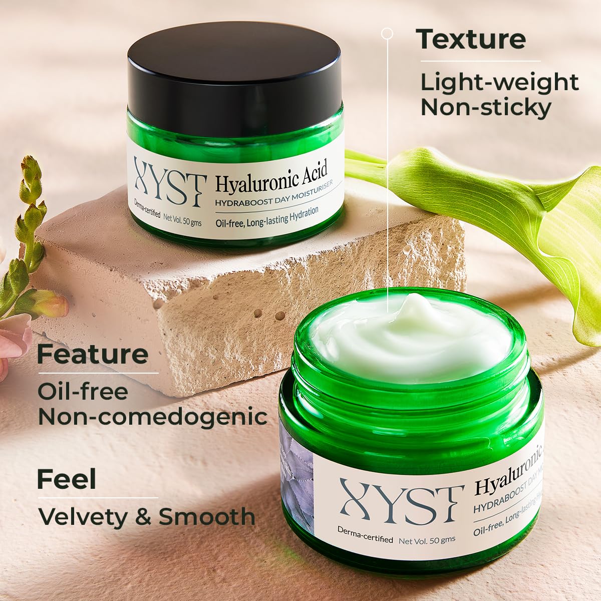 XYST Aquaxyl & Hyaluronic Acid Day Moisturizer for Hydration 50gm | Niacinamide & Pro Vitamin B5 | 100% Vegan, Oil free Face Cream | Women & Men | Derma certified | All skin types