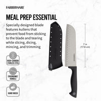 Farberware Edgekeeper 7-Inch Santoku Knife with Self-Sharpening Blade Cover, High Carbon-Stainless Steel Kitchen Knife with Ergonomic Handle, Razor-Sharp Knife, Black