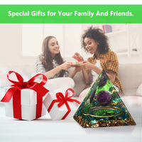 Orgonite Healing Crystal and Stone Orgone Pyramid Amethyst Sphere Life Tree Blance Chakras Pyramid Meditation Aids Sleep, Health Protection Positive Energy Generator to Attract Wealth and Wisdom Green Tree