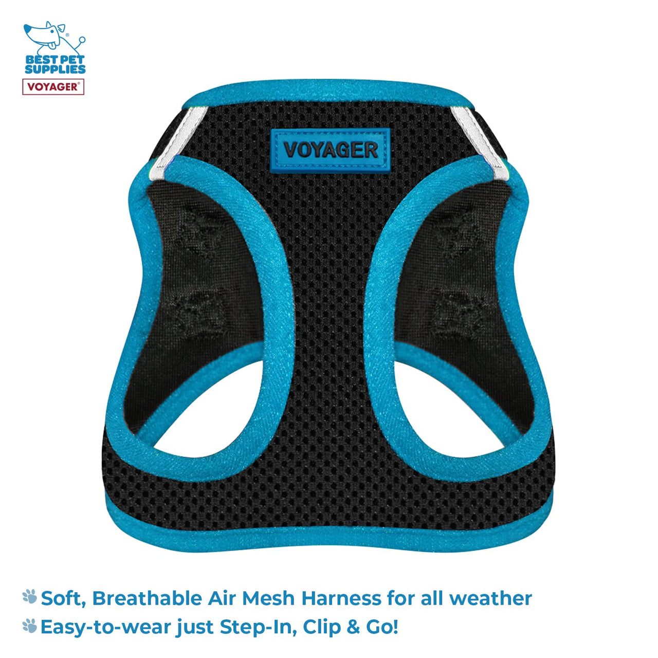 Voyager Step-in Air All Weather Mesh Harness and Reflective Dog 5 ft Leash Combo with Neoprene Handle, for Small, Medium and Large Breed Puppies by Best Pet Supplies - Black/Blue Trim, X-Large Harness Leash Bundle (Blue Trim) XL (Chest: 20.5 - 23")