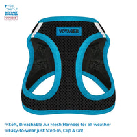 Voyager Step-in Air All Weather Mesh Harness and Reflective Dog 5 ft Leash Combo with Neoprene Handle, for Small, Medium and Large Breed Puppies by Best Pet Supplies - Black/Blue Trim, X-Large Harness Leash Bundle (Blue Trim) XL (Chest: 20.5 - 23