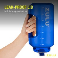 ZULU Goals 64oz Large Half Gallon Jug Water Bottle with Motivational Time Marker, Covered Straw Spout and Carrying Handle, Perfect for Gym, Home, and Sports Grey Plastic