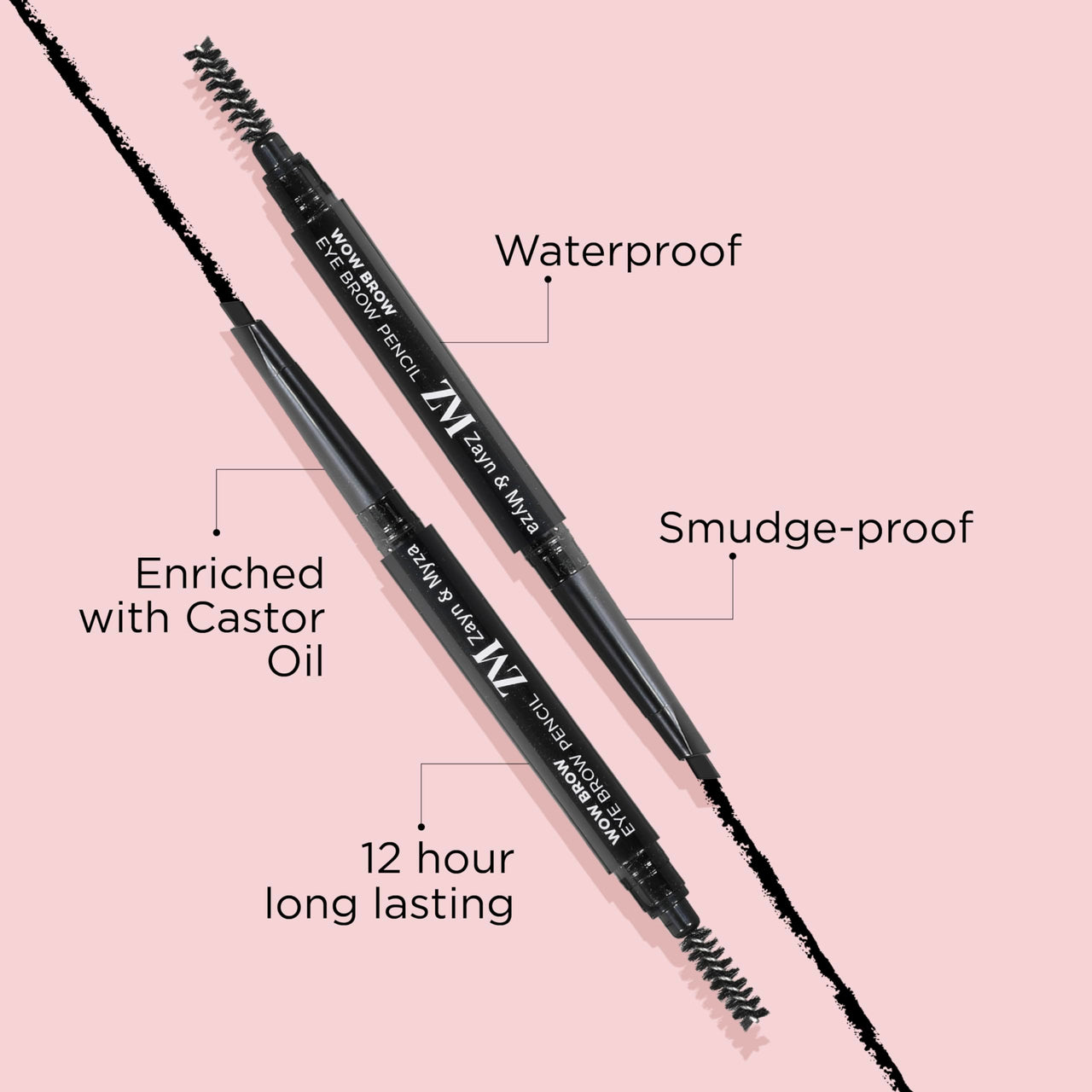 ZM Zayn & Myza Wow Brow Eyebrow Pencil Enriched with Castor Oil | Smudge Proof | Water Proof | Lasts Up to 12 hours - (Deep Brown, 0.35gm)
