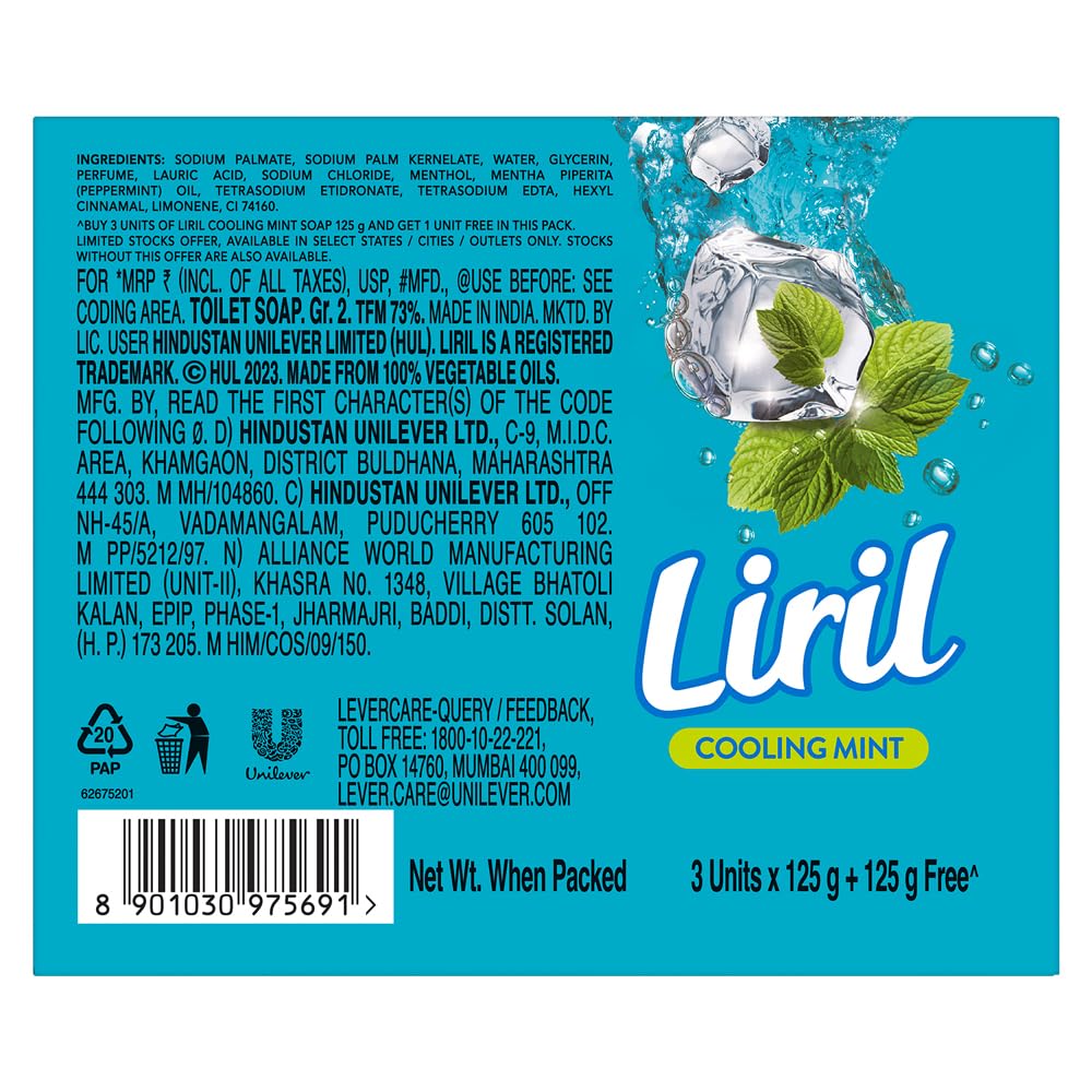 Liril Cooling Mint Soap 125g B3G1 (Pack of 2)