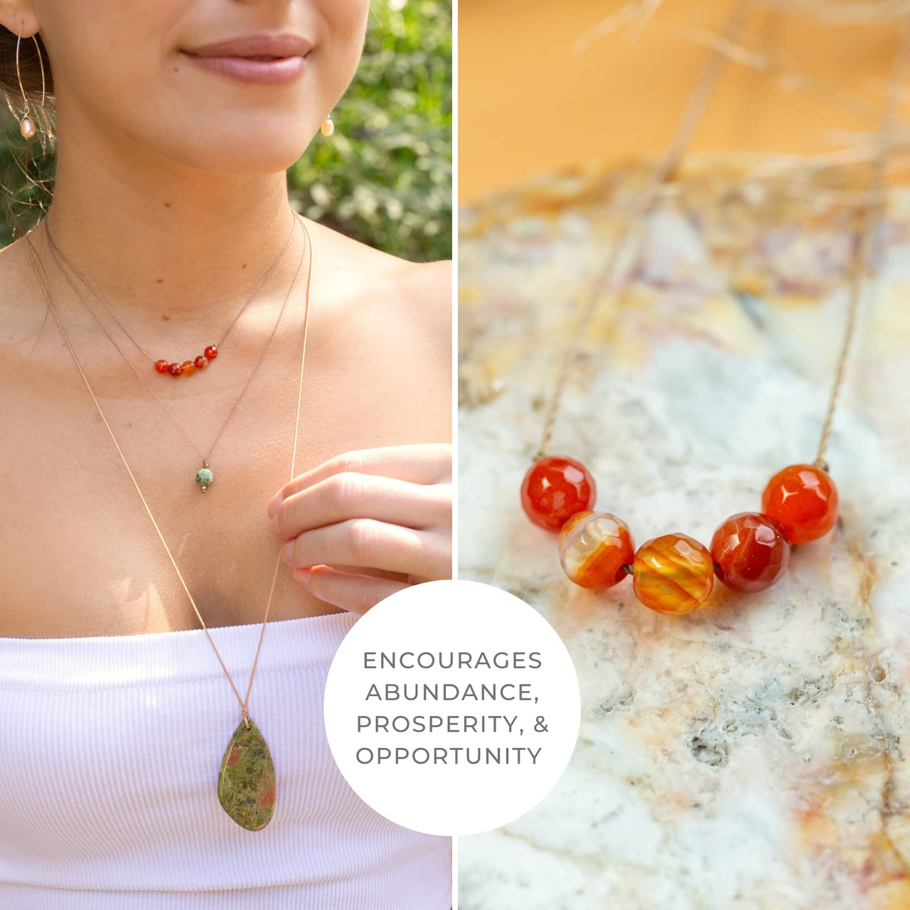 ﻿SoulKu Gemstone Necklace, Handmade Healing Crystal Jewelry, Motivation Jewelry For Women, Five Faceted Gemstone Beads, 16" Nylon Cord plus 2" Extender with Lobster Clasp (Carnelian, Abundance) Carnelian