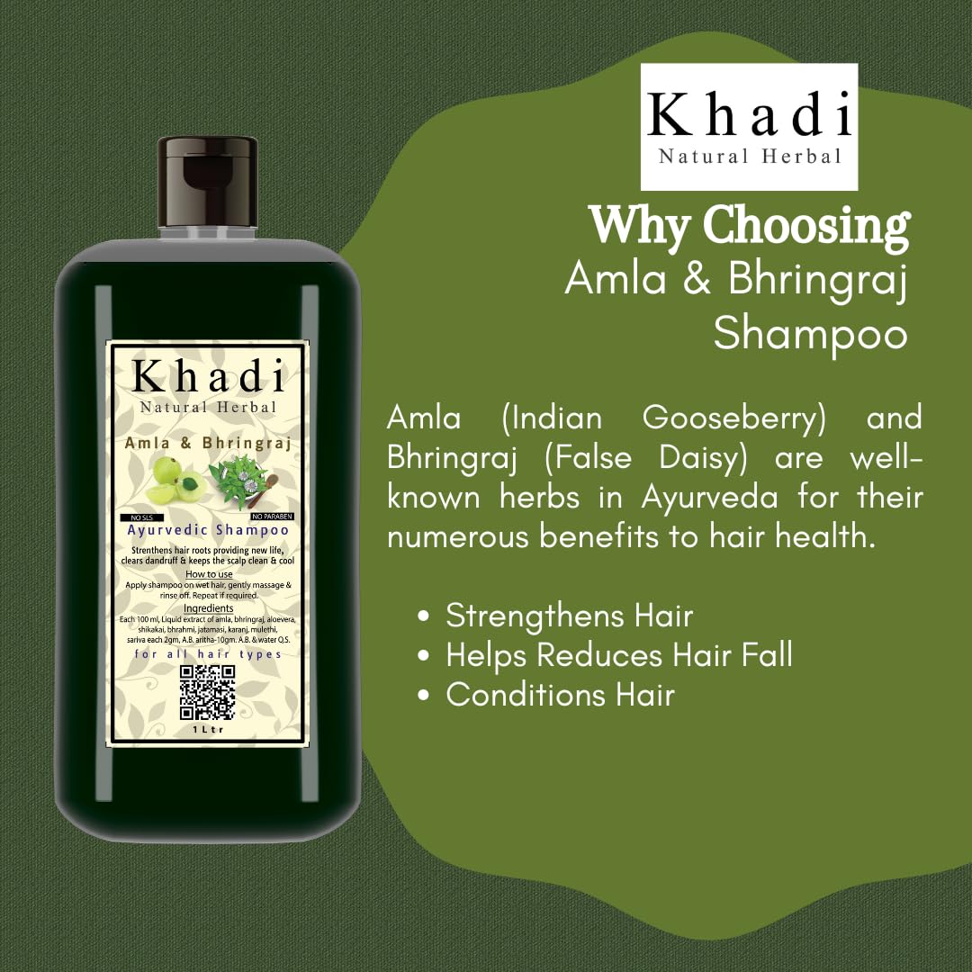 Khadi Natural Herbal Amla & Bhringraj Shampoo for Men Women 1000ml